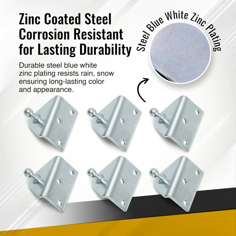 Pro Chutes 10MM Ball Stud Mounting Angled Silver Bracket for Gas Struts - Heavy Duty Lift Support Shock Brackets with Stainless Steel Screws - Ideal for Spring Hood Struts & Closer Piston Prop Mounts x6 Angled - Image 2